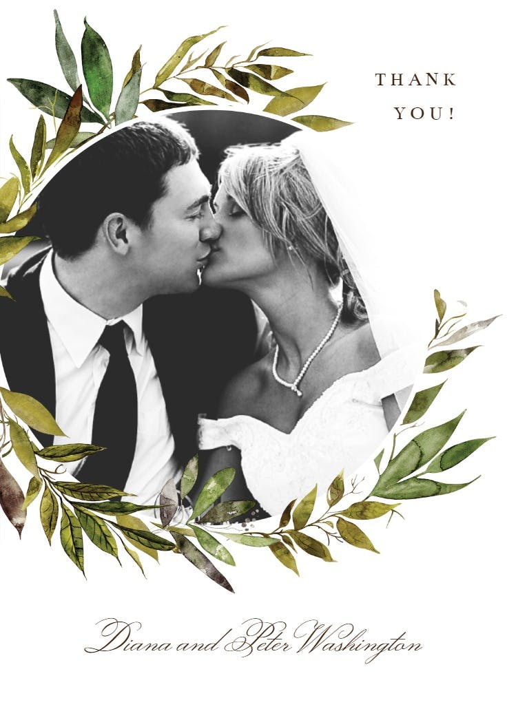 Gentle greenery wreath - wedding thank you card